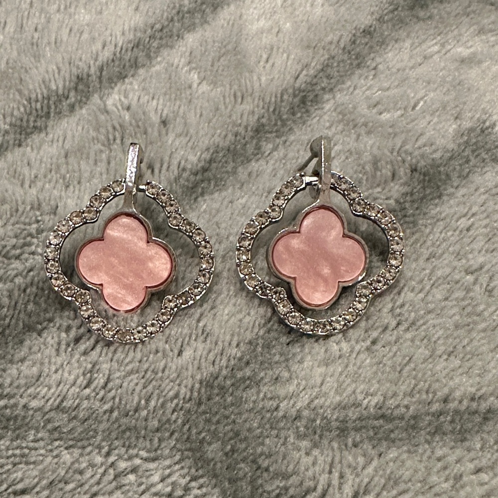 Elegant Silver and Pink Clover Earrings